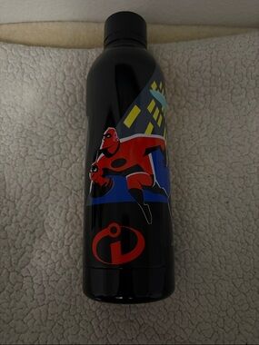 Disney World The Incredibles Black Stainless Water Bottle with Red Graphic